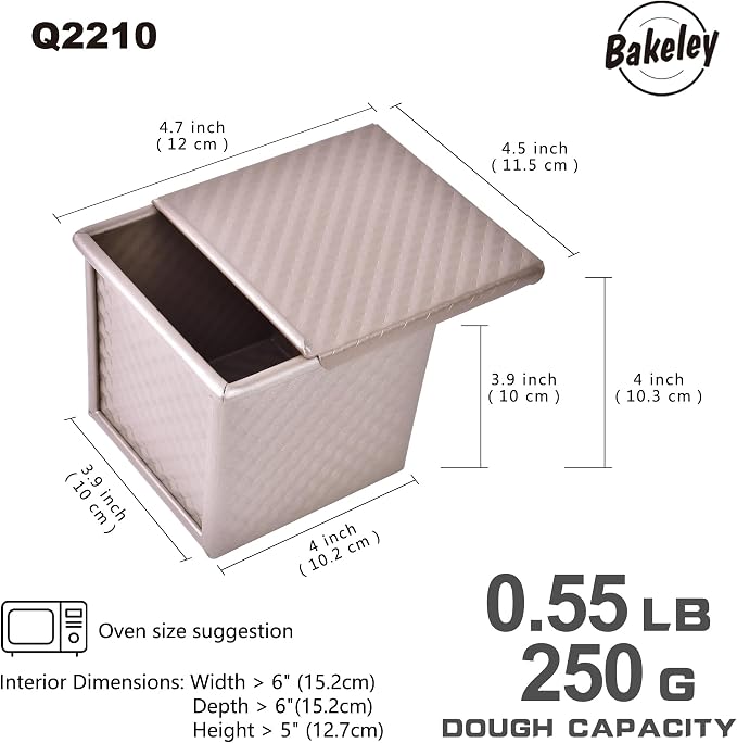 Mini Pullman Loaf Pan with Lid, 0.55Lb Non-Stick Rectangle Flat Toast Box for Oven Baking (Champagne Gold)