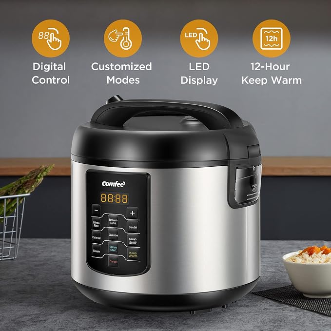 COMFEE' Large Rice Cooker with 8-Functions, 10-Cups Uncooked Rice