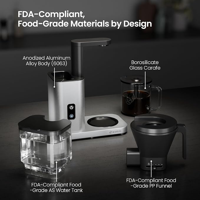 Kismile SCA-Certified 8 Cup Drip Coffee Maker, Pour Over Coffee Machine with 3s Instant Heat 197–205℉, Adjustable Flow Control, Removable Water Tank, Deep Cold Brew & 40 Min Keep Warm (Silver)