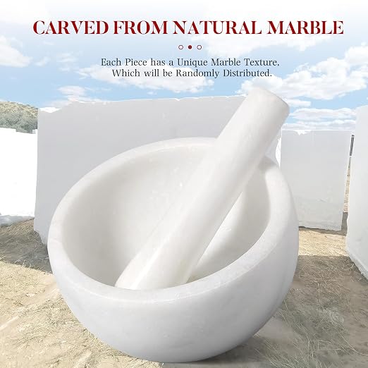 Marble Mortar and Pestle Set, 6.3"-2 Cups Grinder Bowl for Guacamole, Salsa, Pill Crusher, Spice, Herb, Garlic, Nut, Heavy Duty Grinder for Kitchen(Namib Fantasy)