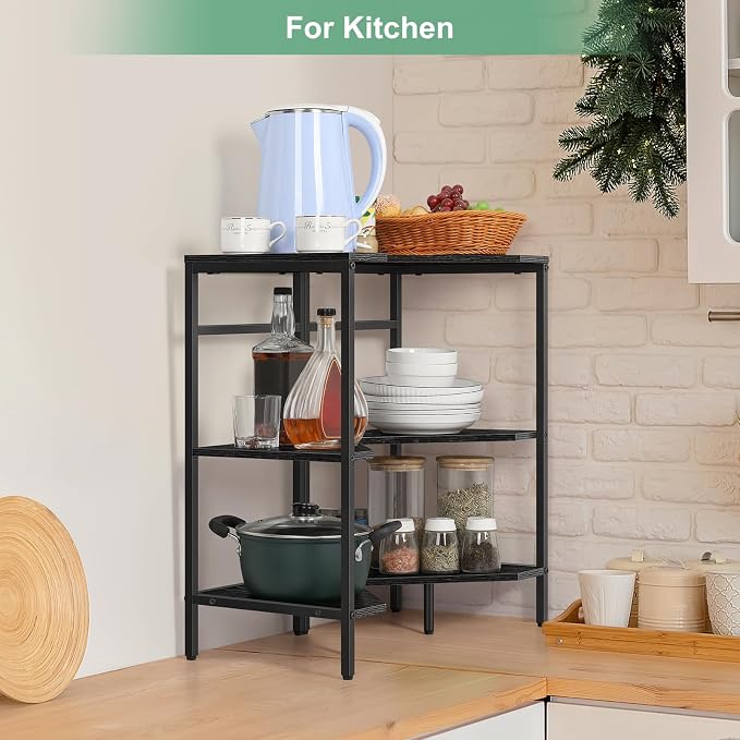 Under Pedestal Sink Storage Shelf 2 Pack Under Sink Organizers | 3-Tier Corner Shelf Stand Under Sink Storage Bathroom Vanity for Small Space,Bathroom Storage Rack Corner Shelves, Black