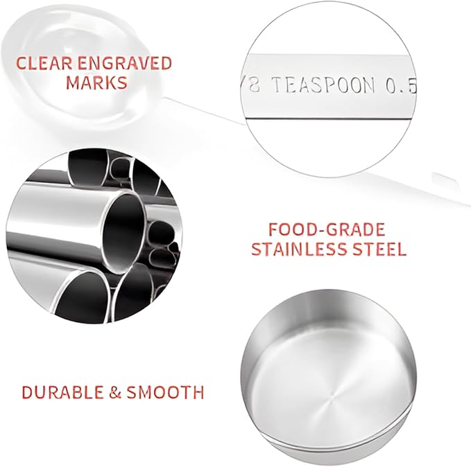 Premium No Rust 10-Piece Stainless Steel Measuring Cups & Spoons Set, Cups and Spoons, Kitchen Gadgets for Cooking & Baking, Easy To Read No Fading Engraved Measurements, & Stackable Design