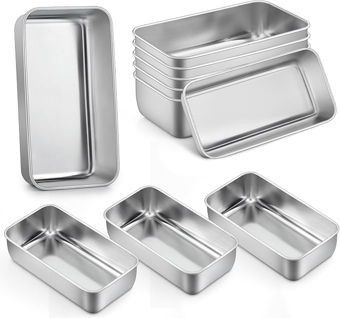 P&P CHEF Loaf Pan, 9 x 5 Inch Stainless Steel Bread Pan, (Silver, 10Pcs) | Loaf Toast Baking Pans Tins Set For Bread Meatloaf Lasagna Cake, Healthy & Sturdy, Oven & Freezer Safe, Easy to Clean