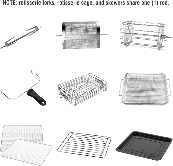GoWISE USA GW44800-O Deluxe 12.7-Quarts 15-in-1 Electric Air Fryer Oven with Rotisserie and Dehydrator + 50 Recipes QT, Black/Silver