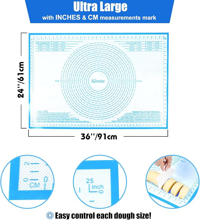 Silicone Pastry Mat 36X24 inch Baking Mat for Rolling Dough | Great Performance Kitchen Counter Mat Perfect for Dough, Pastry, Pie Crust, Fondant, Cookies, Bread, Pasta/Pizza,Pastry Board