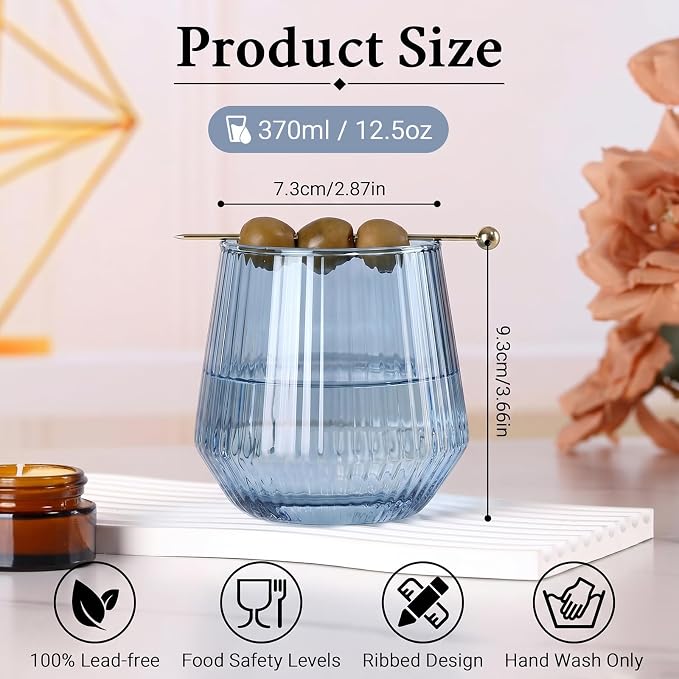 Colored Stemless Wine Glasses Set of 6, 12.5 Oz Ribbed Wine Glass,Coloful Drinking Glasses for Water, Cocktails, Champagne ,Ideal Gifts for Weddings, Bars, Christmas, Halloween,Party, Daily Use