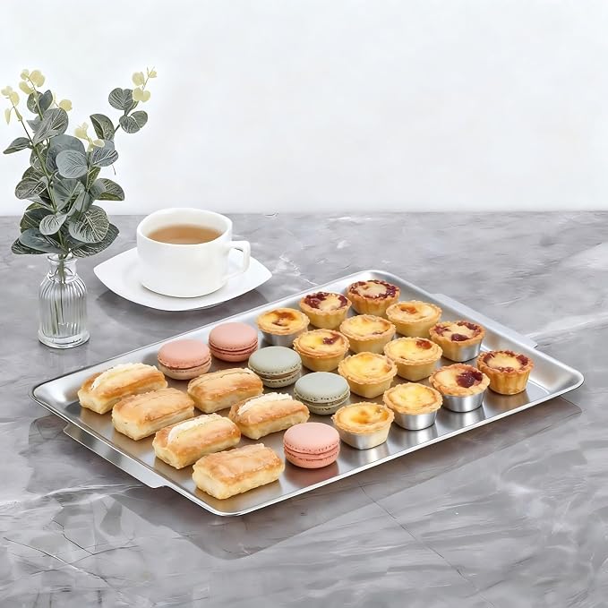 16.3" x 11" Large Serving Platters, Stainless Steel Heavy-Duty Large Serving Trays, Silver Rectangular Plates for Food, Fruit, Party, Wedding, Christmas, Chip and Scratch Resistant