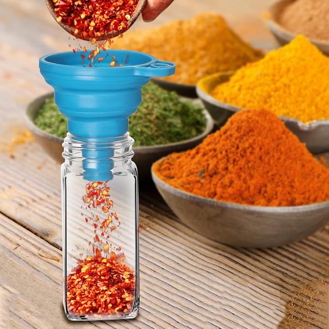 Saiveina 12 Pack Glass Spice Jars with Labels, 4oz Spices Containers Spice Jars with Black Shaker Lids, Empty Containers for Spice, Silicone Funnel and Pen Included