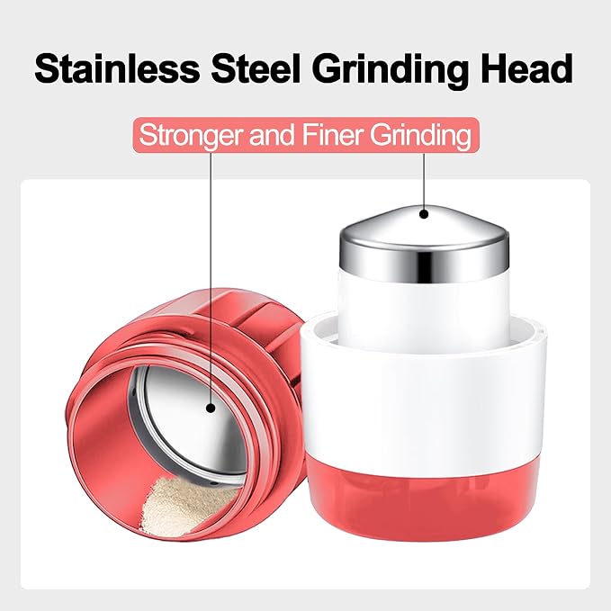 DUBSTAR 3-in-1 Pill Crusher Fine Powder Pill Grinder Pill Cutter Red | Pill Crushers for Elderly and Pet with Pill Storage and Brush, Pill Splitter for Small or Large Pills