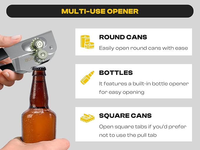 Heavy Duty Can Opener with Magnet – Commercial Can Opener Manual for Seniors & Arthritis - Hand Held, Folding Knob, Smooth Edge, Works on #10 Cans, for Restaurants