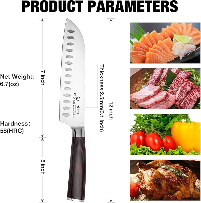 imarku Santoku Knife 7 Inch Japanese High Carbon Stainless Steel Chef Knife | Japanese Style Sharp Kitchen Knife Sand Grinding Finish Effortless Prep Meats And Vegetables Best Gifts For Women And Men