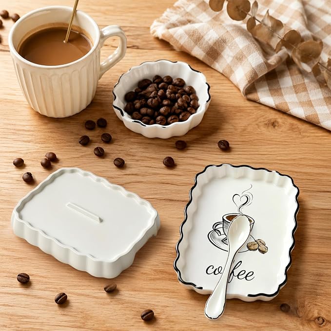 Coffee Spoon Rest, Ceramic Spoon Holder for Coffee Bar Accessories | Cafe Station Decor, Small Teaspoon Rest, Farmhouse Cafe Bar Decor Accessories for Countertop
