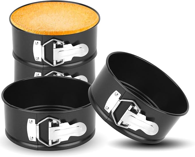 4 Pcs 6 Inch Springform Pan for Cheesecake Mini Round Non Stick Spring form Pan for Cheesecake Baking Home Kitchen Tabletop Baking (Black)