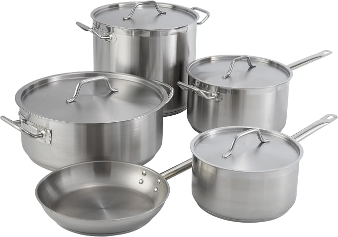 Winco 10 qt Stainless Steel Sauce pan with Cover | Heavy-duty, Tri-ply construction, Helper handle, Great for Cooking and Food Preparation