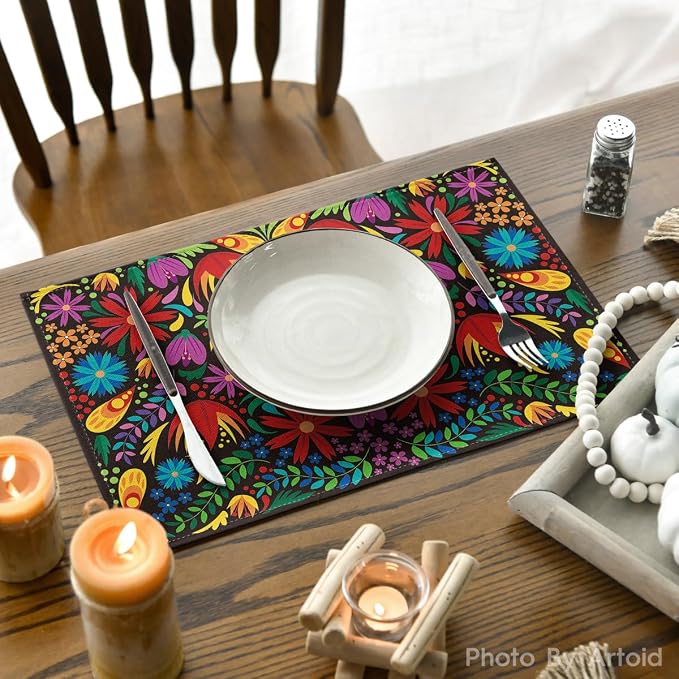 Artoid Mode Mexican Cinco De Mayo Placemats Set of 6, 12 x 18 Inch Dia De Los Muertos Decoration Washable Table Mats for Party Dining Table