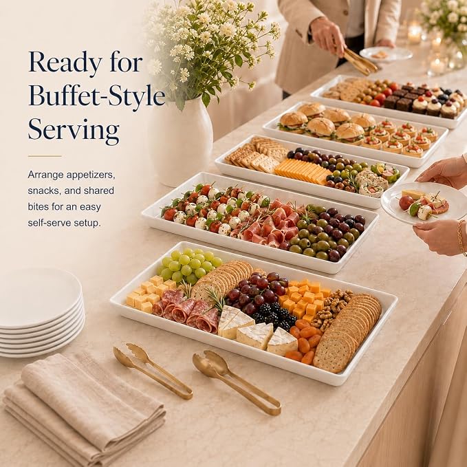Delling Large Serving Platter, 16/14/12 Inch Rectangular Serving Trays for Serving Food, Serving Tray for Party - Set of 3, White