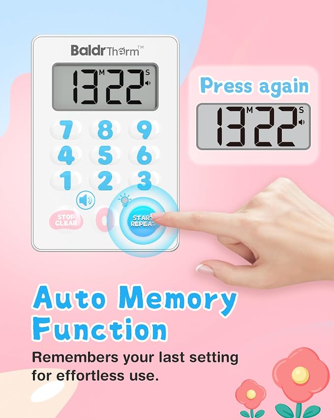 Digital Kitchen Timer Waterproof, Strong Magnetic Cooking Timer with 3 Adjustable Volume Levels & Silent Flashing Light, Countdown Timer for Cooking, Baking Shower, Classroom, Cute
