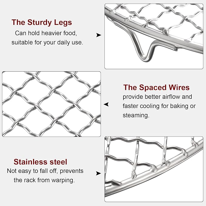 HARFINGTON Round Cooking Rack 19-inch Stainless Steel Cross Wire Barbecue Grill Net with 20mm Legs for Cooking Baking Steaming BBQ