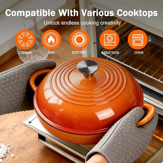6 QT Enameled Cast Iron Round Bread Oven, Sourdough Dutch Oven | Bread Oven for Homemade Sourdough Bread Baking, Bread Pot with Dome Lid, Gifts for Sourdough Bakers, 500°F Oven Safe, Orange