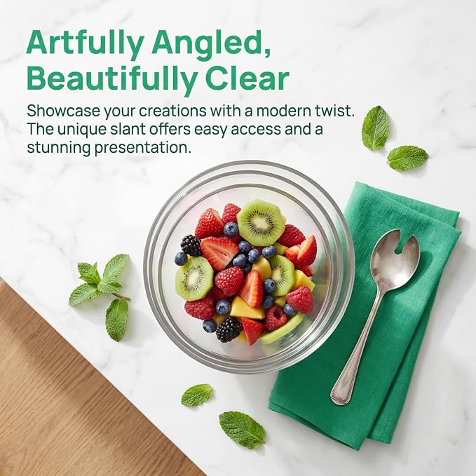 Lyellfe 3 Pack Plastic Salad Bowls, Thick Acrylic | Angled Serving Bowl, Clear Candy Snack Bowls for Parties, Chips, Fruit, Prep, Assorted Sizes