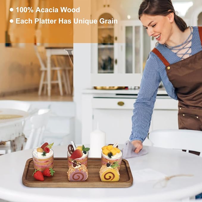 Small Wooden Serving Platter Acacia Charcuterie Boards Wood Tray Home Decor | Cake Cheese Board Rectangle Appetizer Snack Plates Kitchen Dinner Platters for Food Party Rectangular Coffee Dessert Trays
