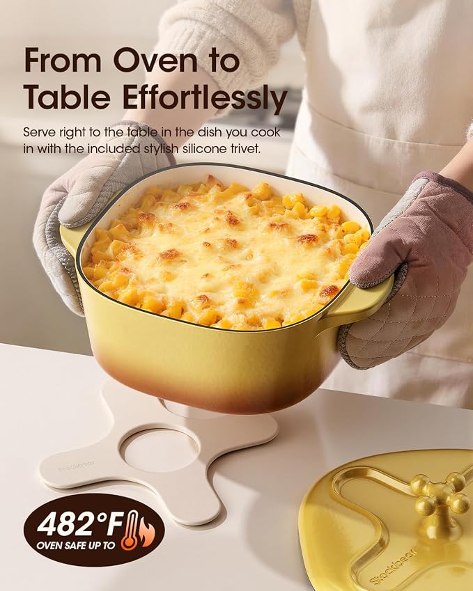 5 Quart Enameled Cast Iron Dutch Oven Pot with Lid, Bright Yellow | 6-Layer Nonstick Enamel, Extra Capacity Oval Design, Heavy Self-Basting Lid, Heat-Resistant Silicone Pad Included