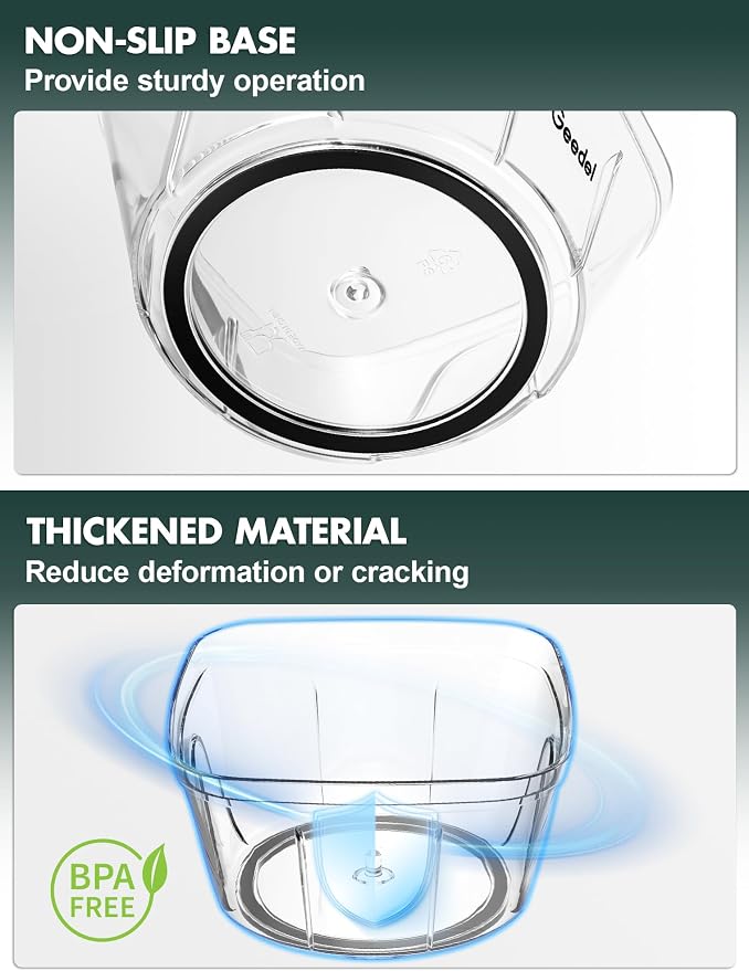 Geedel Vegetable Chopper, Manual Food Chopper with Hand Pull String, 500ml | Manual Food Processor, Sharp Stainless Steel Blade, Non-slip Base, Dishwasher Safe, No BPA, Portable, for Veggie, Fruit, Nut