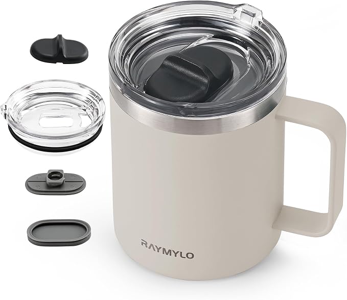 RAYMYLO Insulated Travel Coffee Mug with Handle, Coffee Tumbler Cup 12oz | Detachable Lid for Thoroughly Clean, Thermal Cup with Double-Wall Stainless Steel Vacuum Insulation, Spill Proof & BPA Free