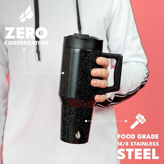 Elemental 100% Leak Proof 32oz Tumbler with Handle & Straw Travel Mug | Stainless Steel Double Wall Insulated Tumbler for Hot and Cold Beverages with Sip & Straw Lid