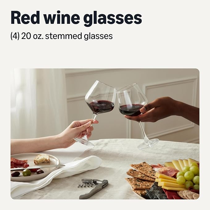 Amazon Basics Stemmed Red Wine Glasses, 20 oz., Dishwasher-Safe, 4-Piece Set