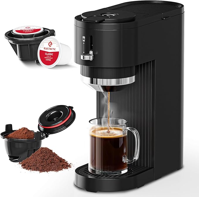 Single Serve Coffee Maker – Brew with Coffee Pods & Grounds, Compatible with Kcup Coffee Pods, Small Sizes Up to 6 8 10 12 14 Oz, 14 Oz Water Reservoir, Easy to Clean for Office Travel Home, Black | 6–14oz adjustable brew sizes, 14oz reservoir, self-cl...