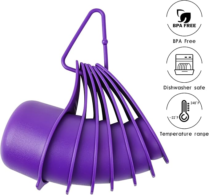 Plastic Measuring Cups and Spoons Set 15, Purple Dry & Liquid 7 Measuring Cups & 7 Measuring Spoons with Leveler, Metric & US Kitchen Measure Cups Spoons for Cooking & Baking