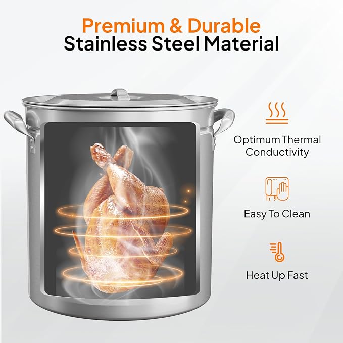 Bonnlo 82QT Stainless Steel Stock Pot for Boiling Seafood, Crawfish lobster & Crab, Frying Turkey & Steaming Tamales, Large Boil Pot with Steamer Basket, Lid, Lifting Hook for Outdoor Cooking Party