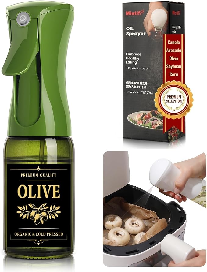 Oil Sprayer for Cooking, 150ml Glass Olive Oil Sprayer, Fine Mist Spray Bottle for Air Fryer, Nonstick Frying, Salad, BBQ, Refillable Kitchen Oil Spray (PS64202)