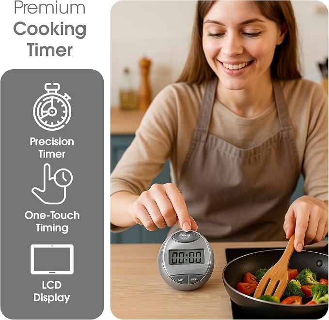 Digital Kitchen Timer Magnetic – Loud Alarm Countdown Timer & Stopwatch, Large Display Egg Timer for Cooking, Baking, Shower, Study, Classroom, Exercise, Portable Kitchen Timer Digital
