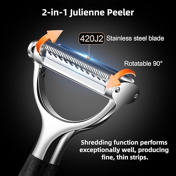 2-in-1 Julienne Peeler Vegetable Peeler for Kitchen | Versatility:Peeling and Shredding, Great for home cooks looking to make vegetable noodles, salad toppings or garnishes