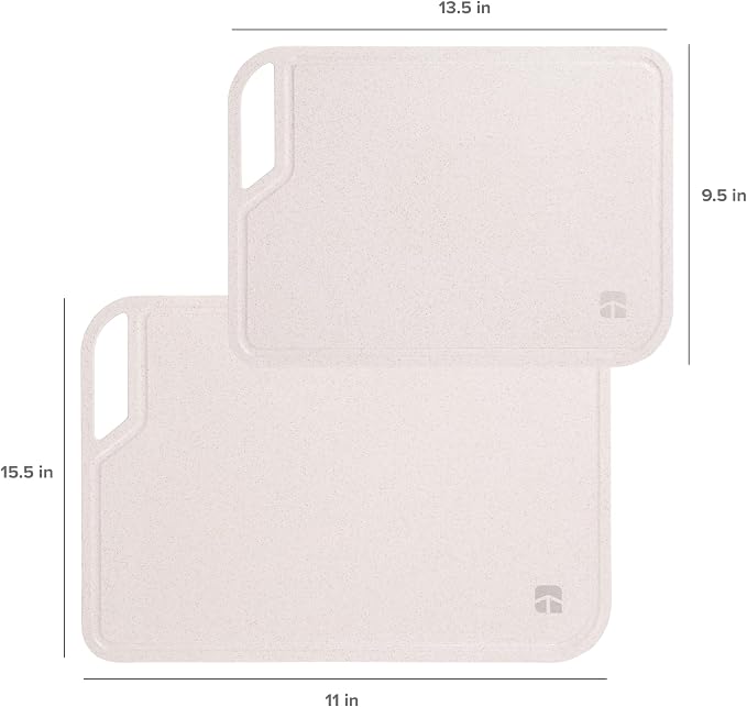 Rice Fiber Cutting Board Set with Stand, 2-Piece, Bamboo | Juice grooves, handles, 13.5x9.5in and 15.5x11in boards, cooking prep