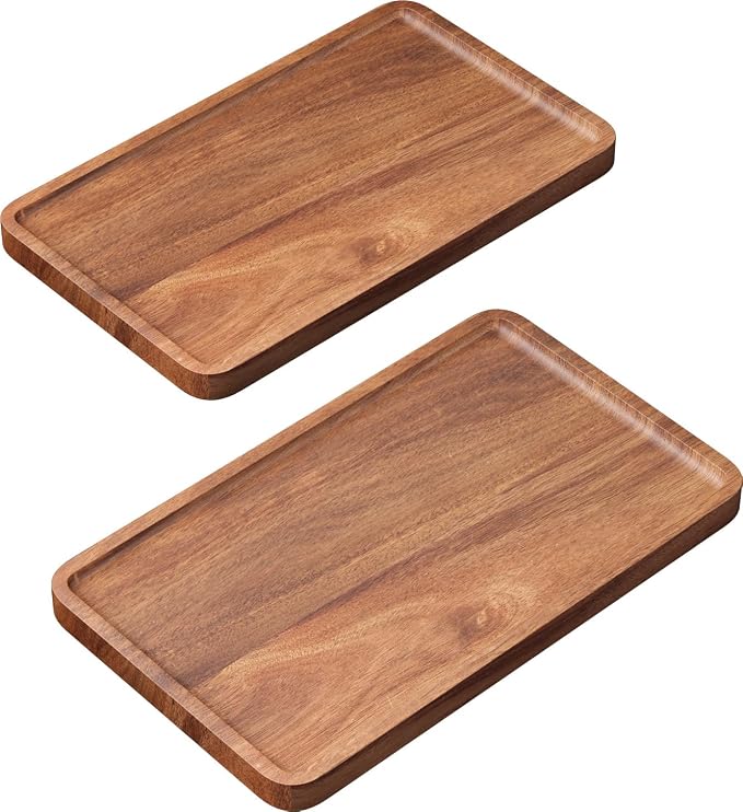 VERTORGAN 2 Pack Acacia Wood Serving Tray,9.8x5.9 Inch Trays,Home Decor | Coffee Table Tray,Living Room Decor,Bar Serving Platter,Party Tray,Charcuterie Board,Cheese Platter, Decorative Wood Tray