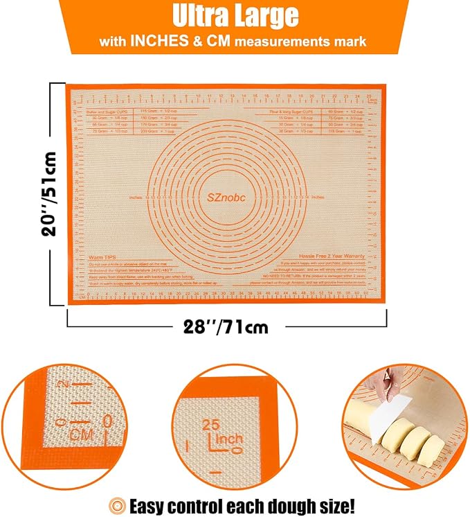 Silicone Pastry Mat 28X20 inch Baking Mat for Rolling Dough | Perfect for Dough, Pastry, Pie Crust, Fondant, Cookies, Bread, Pasta/Pizza,Pastry Board, Kitchen Counter Mat