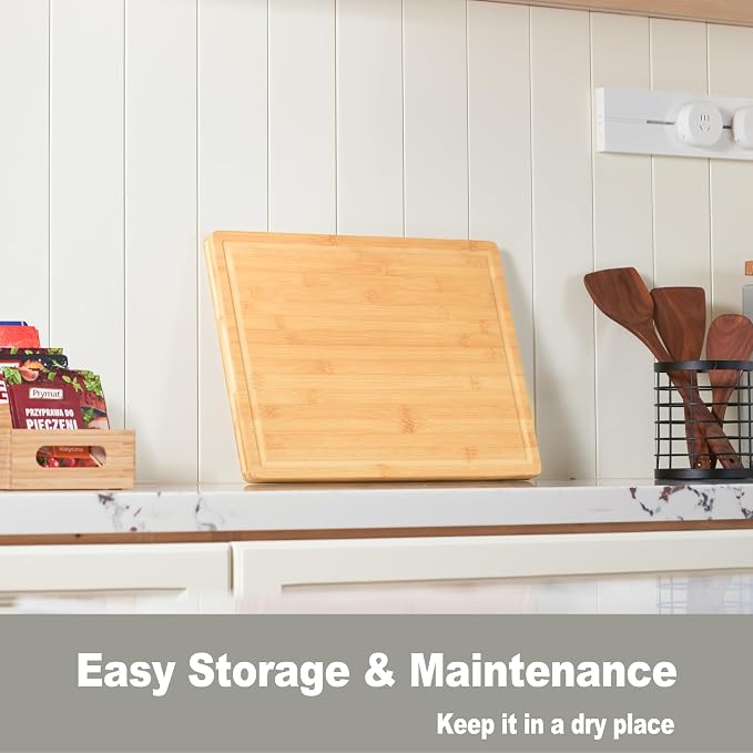 Allsum Bamboo Wood Cutting Boards for Kitchen, 1" Extra Thick Butcher Block with Juice Grooves & Handles Resisting to Warping and Cracking, Fancy Charcuterie Boards, 16"L x 11"W