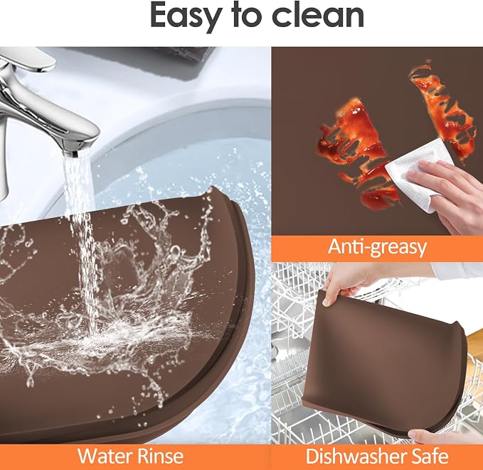 Silicone Coffee Maker Mat with Lip for Countertops, 17.4'' x 10.6'', Brown | Multi leak-proof coffee tray for countertop, non-slip silicone mat fits most coffee makers & espresso machines, wipe-clean