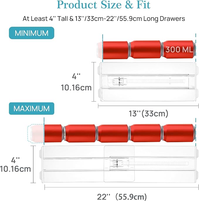 Vtopmart 4" High Drawer Dividers for Clothes, 13"-22" Adjustable, 8 pack | Expandable Dresser Drawer Organizer, Clear Plastic Separators for Dresser, Baby Clothing, Underwear, Cosmetic, Toiletries