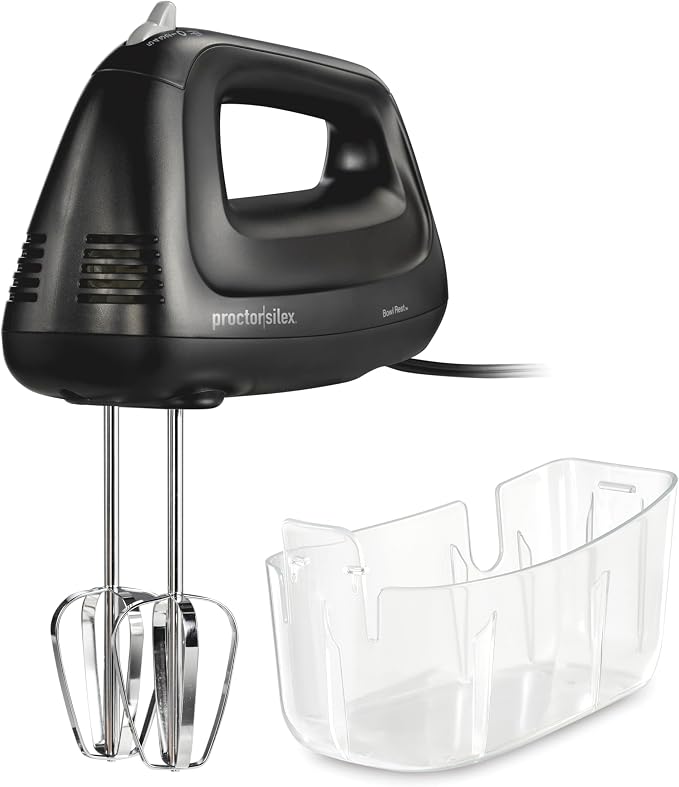Proctor Silex Easy Mix 5-Speed Electric Hand Mixer with Bowl Rest | Compact and Lightweight | 215 Watts of Peak Power | Snap-On Storage Case | Black | 62512
