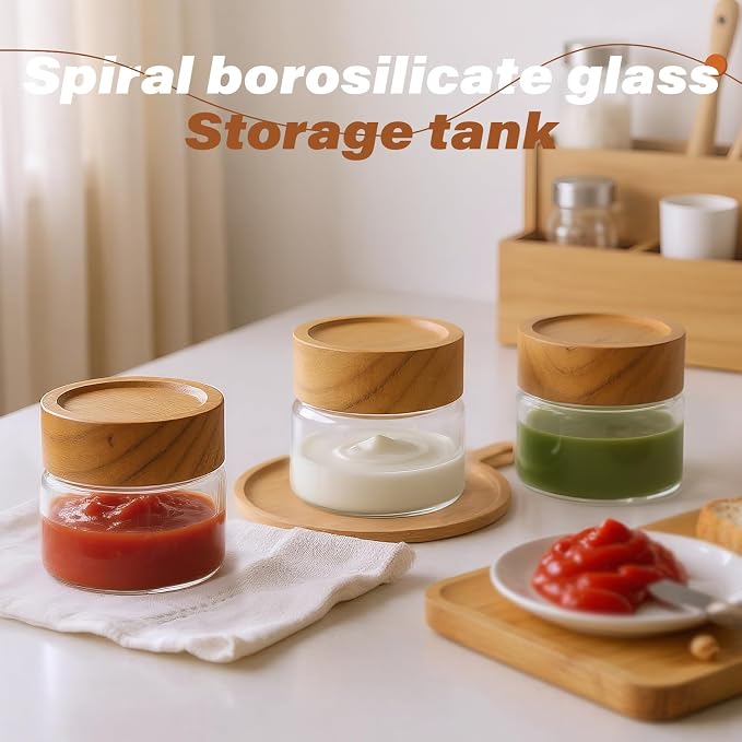 2-Pack 4 fl oz Leakproof Mason Jars with Acacia Wood Lids | Small Glass Food Storage Containers / Overnight Oats / Spices / Snacks / Kitchen Pantry Organization