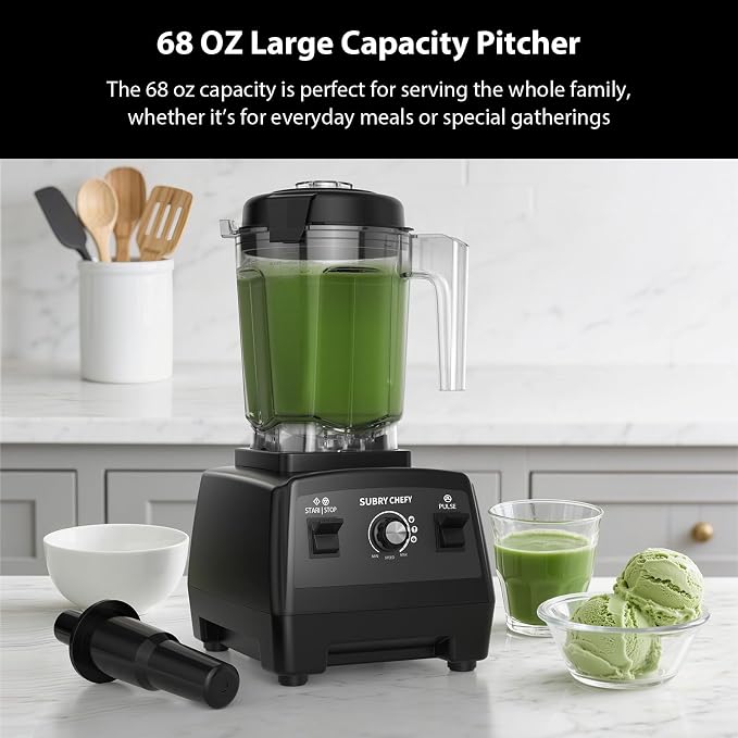 Countertop Blender Pro 2000W, Professional High-Speed Blender with Powerful Brushless Motor, 25-Speed, 68oz, Heavy Duty Kitchen Blender for Smoothies, Ice Crushing & Food Prep, Black