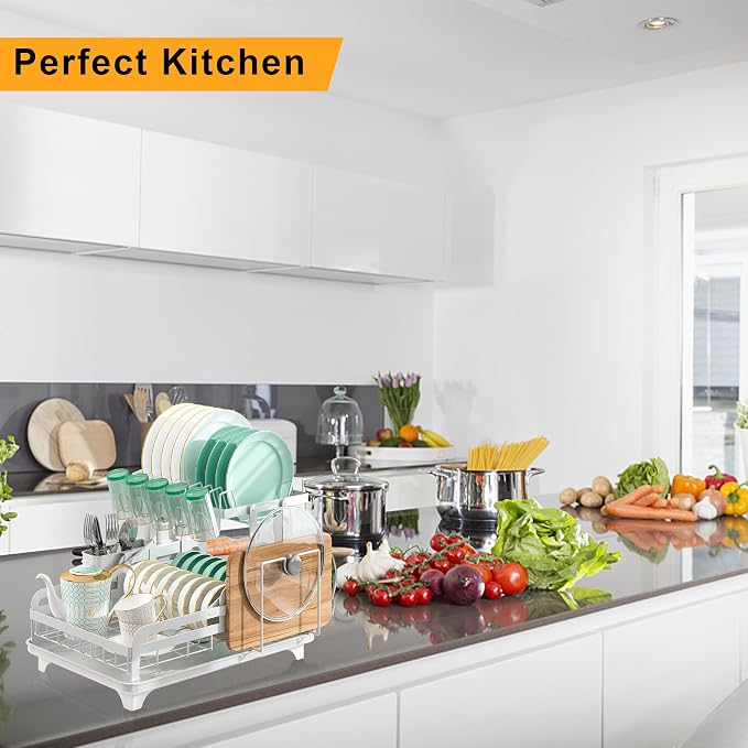2 Tier Dish Drying Rack without Installation Metal for Kitchen Counter | for 1-3 People with Drain Board Multifunctional Storage and Drainage Apartment Essentials