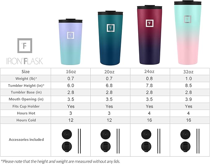 IRON °FLASK 24 oz Classic Insulated Tumbler | Vacuum Insulated Stainless Steel Tumbler with Solid Lid - Double Walled Travel Cup, Sweat Free, BPA Free (Dark Night)