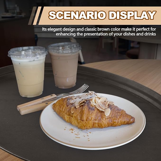 FillTouch 2 Pcs Restaurant Serving Trays PP Plastic Non Slip Rubber Lined Large Oval Tray for Kitchen Dining Room Cafeterias Fast Food Service (24 x 29 Inch,Brown)