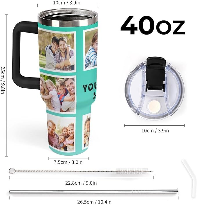 Personalized Tumbler Custom Vacuum Insulated Travel Mug Customizable Coffee Cup with Your Photos and Text Christmas Birthday Gift (40oz Design 2)