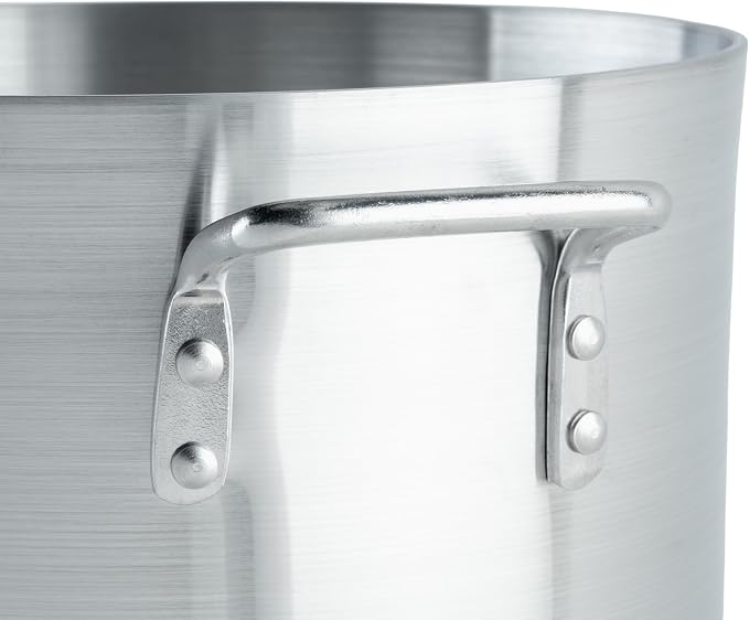 Winco 24 qt Aluminum Heavy-Duty Stock Pot | Thick walls, Riveted handles, Wide base, Great for Stocks, Soups, Pasta and Batch Cooking